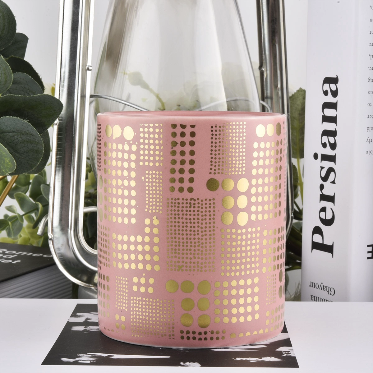 8oz 10oz China eco-friendly cylinder pink printed candle ceramic holder