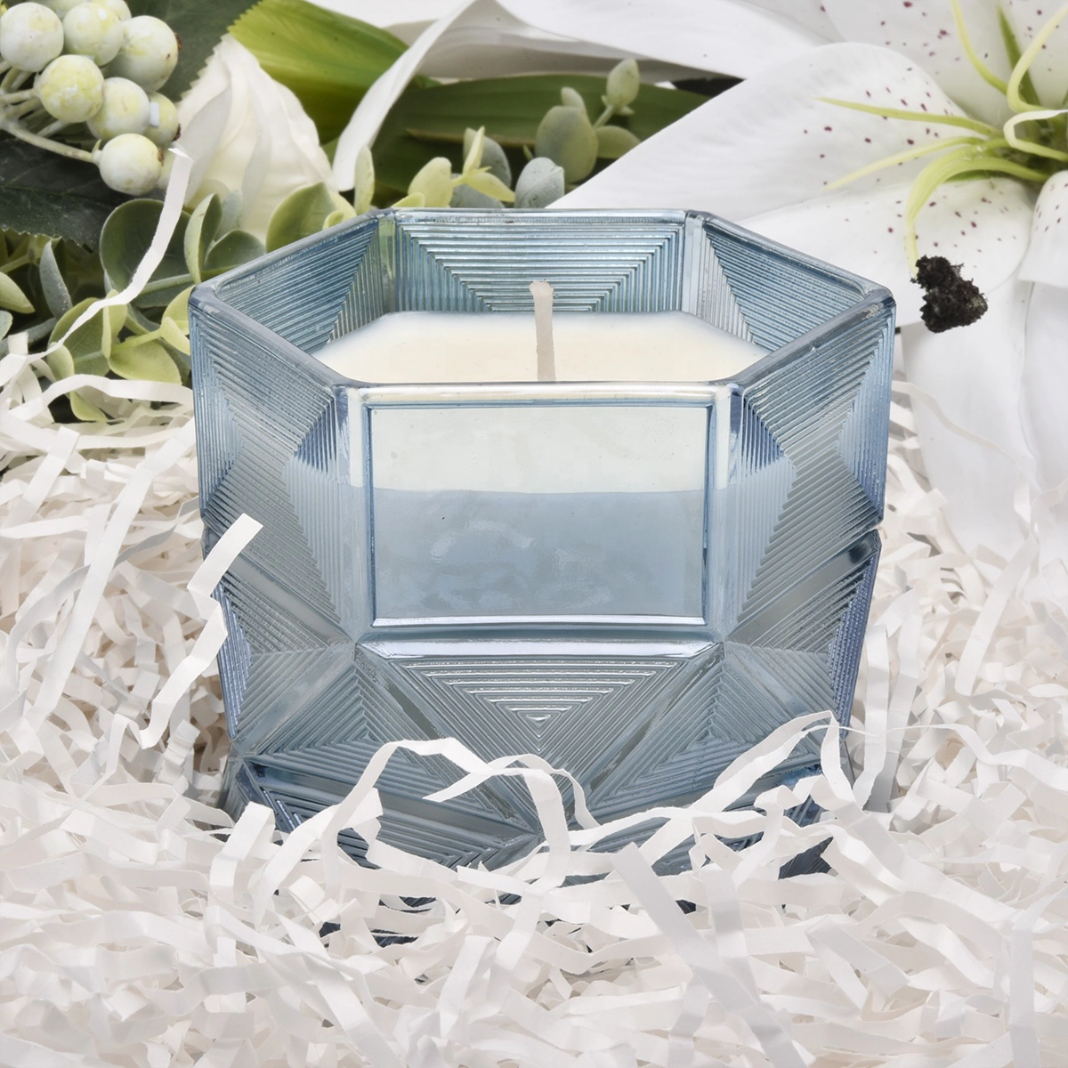 Sunny patent design luxury hexagon empty glass candle jars