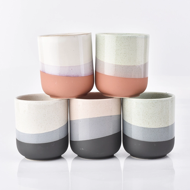 multi color glazed ceramic candle vessel, curved bottom ceramic jar 12oz