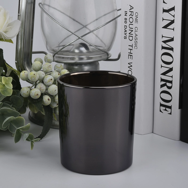 glossy black electroplated glass candle jars