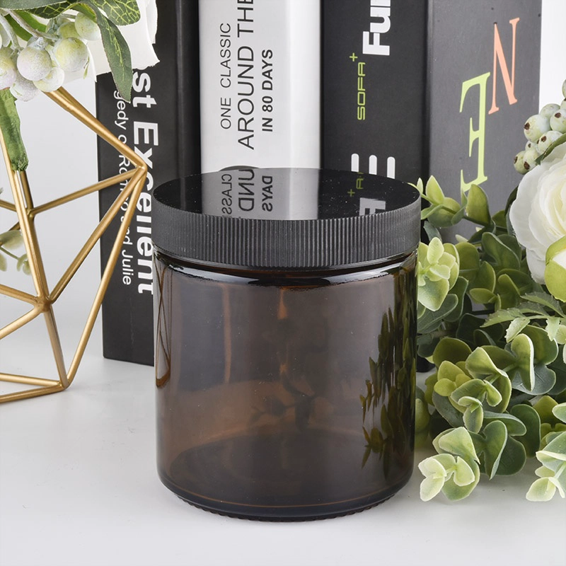 Popular Custom finish amber cylinder candle glass holders with lid cover