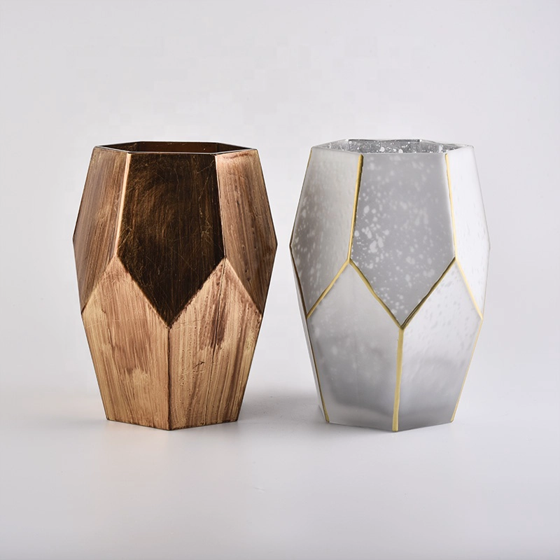 Unique Frosted White Glass Candle Holders with gold rim