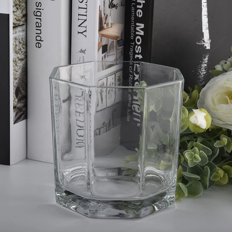 25oz big glass candle holders with hexagonal shape