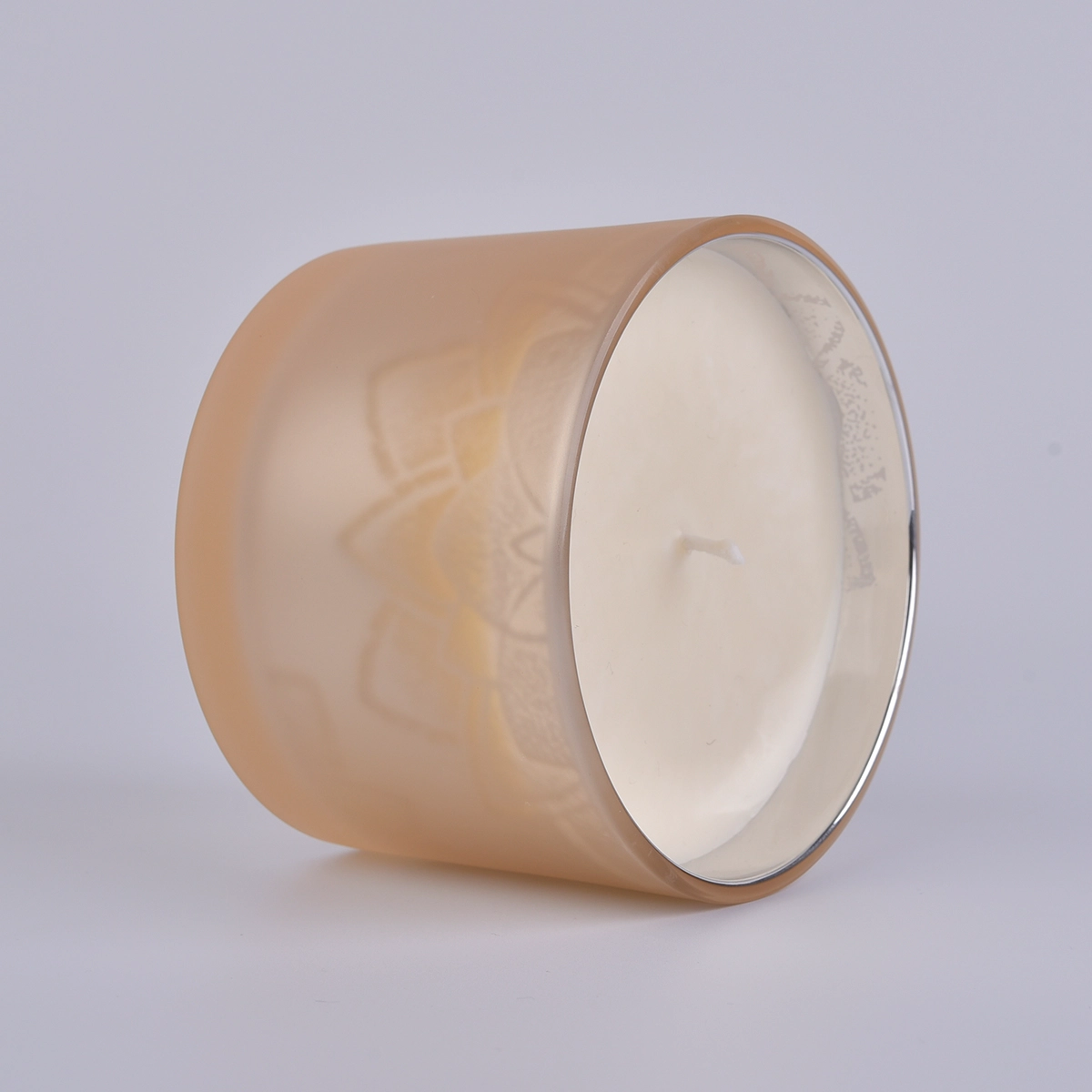 14 oz glass container, decorative glass candle jars electroplated silver inside matte yellow outside