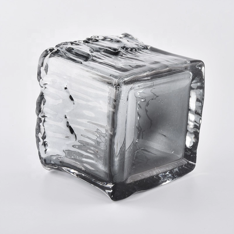 gray translucent square glass candle holders
