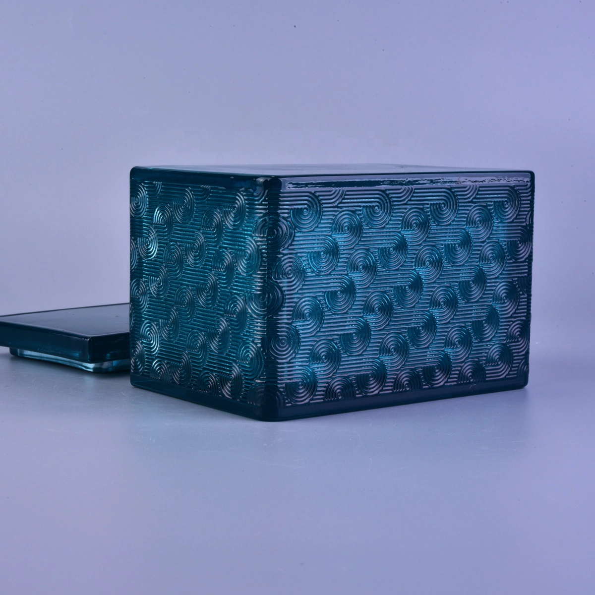 10oz 12oz 20oz Sunny luxury blue square glass candle vessel with lids