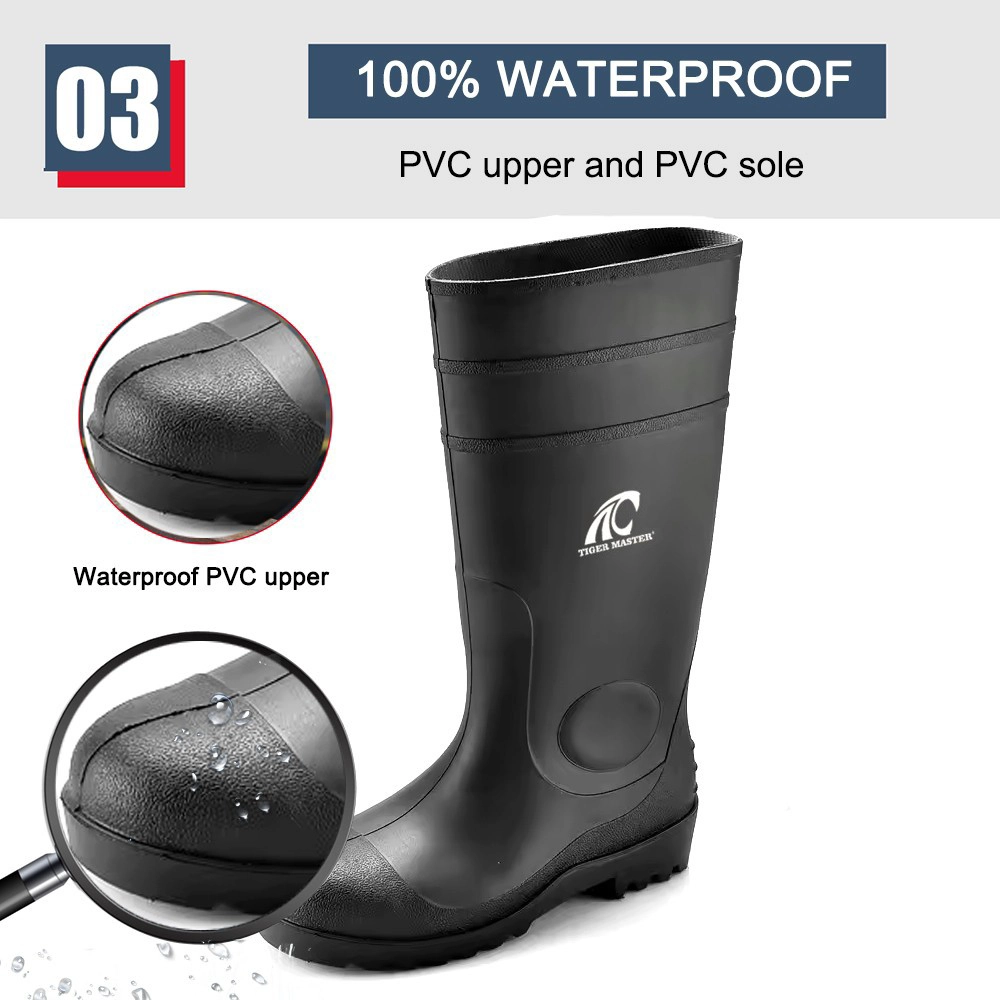 Botas de lluvia de seguridad de PVC antipinchazos, impermeables, con punta de acero, color negro, GB06 CE