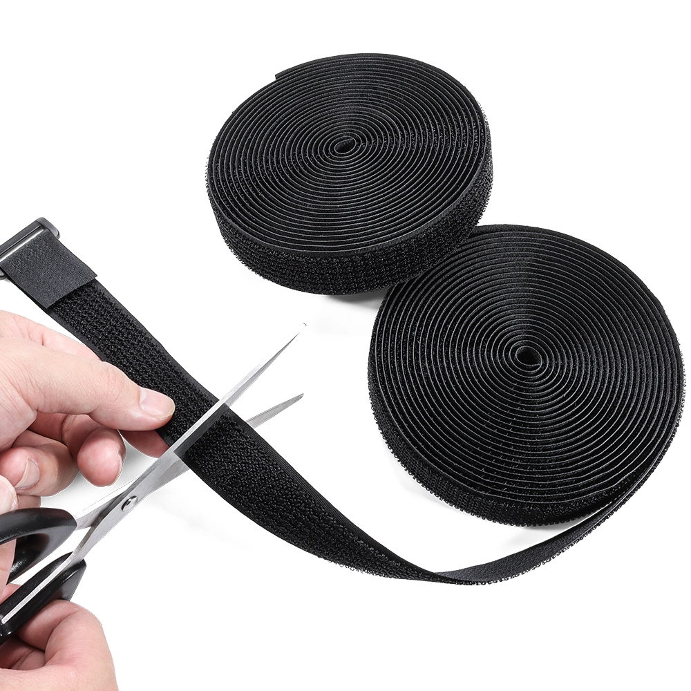Adjustable reusable Nylon Hook and loop buckle strap, black