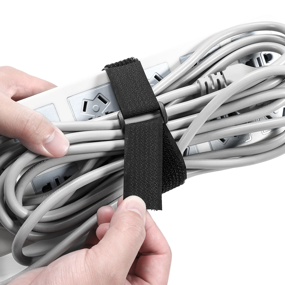 Adjustable reusable Nylon Hook and loop buckle strap, black