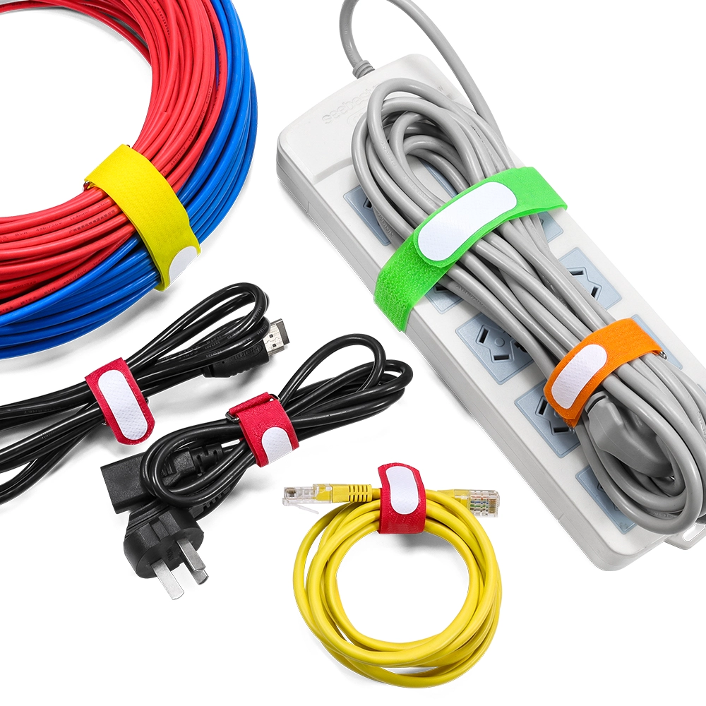 Adjustable fastener hook and loop band hook and loop tie with buckle