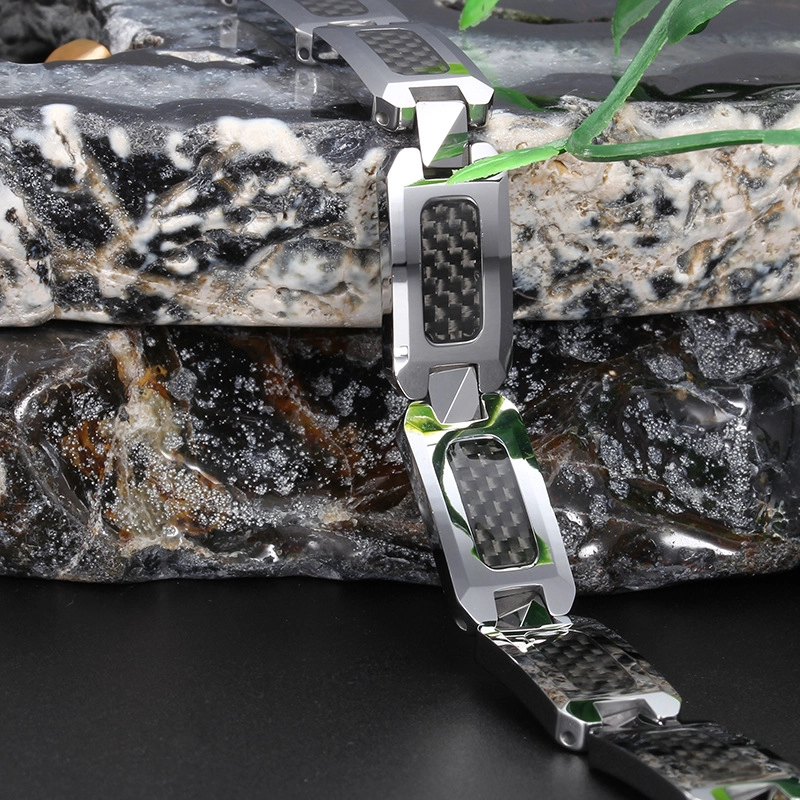 Neue Design Gesundheit Herrenschmuck High Polished Herren Wolfram Carbid Armband mit schwarzer Kohlefaser und Magneten Inlay China Lieferant