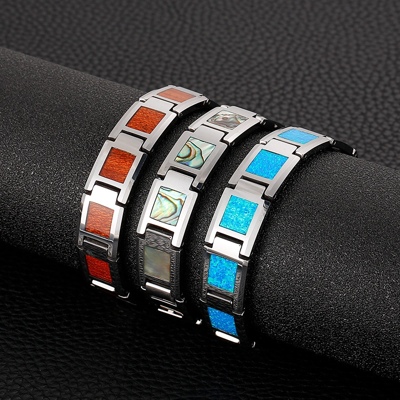 Großhandel Gesundheit Mens Schmuck High Polished Herren Opal Wolfram Carbid Armband Magnete Inlay China Lieferant