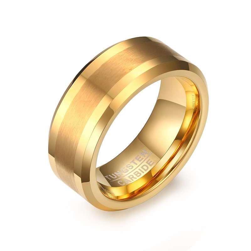Top Sales Bands de mariage 6mm / 8mm Couple Gold Tungstène Bague en carbure de tungstène brossé Centre Brossé China Factory Custom Tungstène Bande de carbure