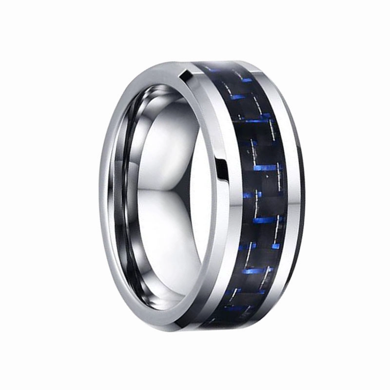 Heiße Verkäufe 8mm 6mm Wolframkarbidring mit blauem und schwarzem Kohlefaser Inlay China Wolfram Ring Hersteller Lieferant