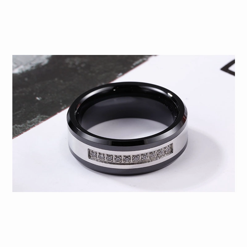 10 Stück CZ Inlay Black Ceramic Ring Herren Keramik Hochzeit Bands Mode Keramik Ring China Lieferant / Fabrik