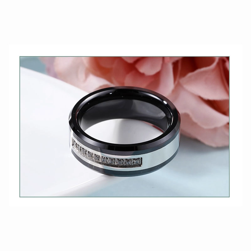 10 Stück CZ Inlay Black Ceramic Ring Herren Keramik Hochzeit Bands Mode Keramik Ring China Lieferant / Fabrik