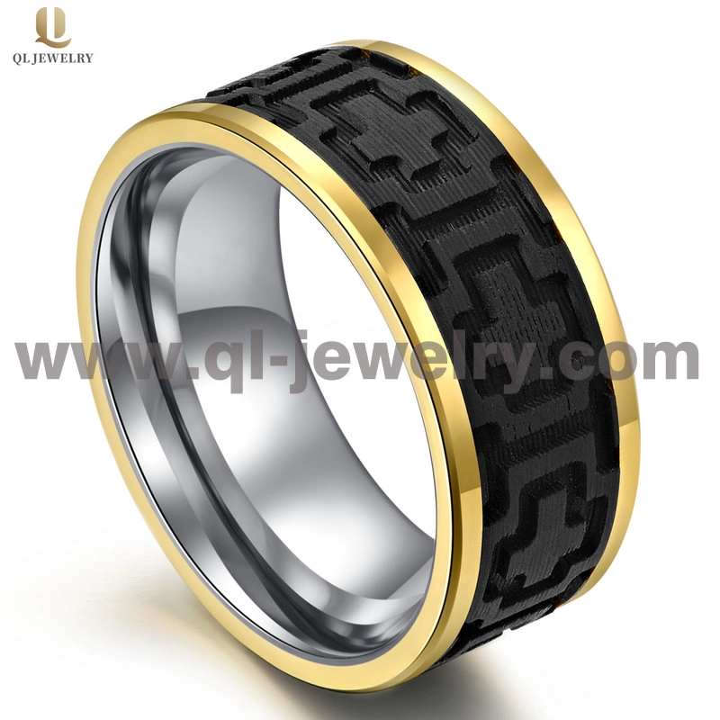 Hohe Qualität 8mm Gold Wolfram und fest geschmiedete Black Carbon Fiber Ehering Bands Cross Pattern China Hersteller