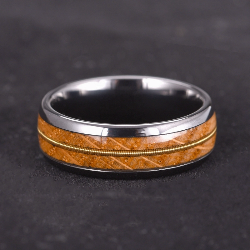 Amazing 8mm Guitar String Ring Whisky Barrel Wood and Guitar String Inlay Domed Black Tungsten Wedding Bands China Manufacturer - COPY - ad2bo5