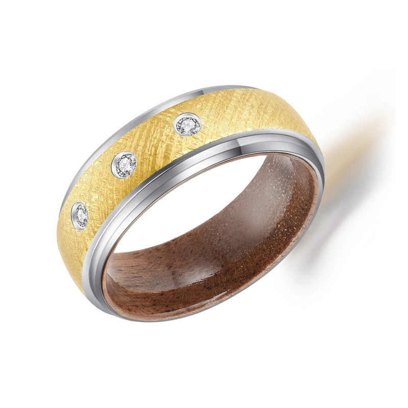 Amazing 8mm Wire Brushed Black Tungsten Carbide Ring with Wood Inner Band and CZ Stone Inlay China Manufacturer - COPY - vt5w9e