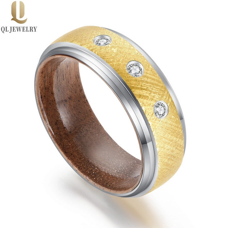 Amazing 8mm Wire Brushed Black Tungsten Carbide Ring with Wood Inner Band and CZ Stone Inlay China Manufacturer - COPY - vt5w9e
