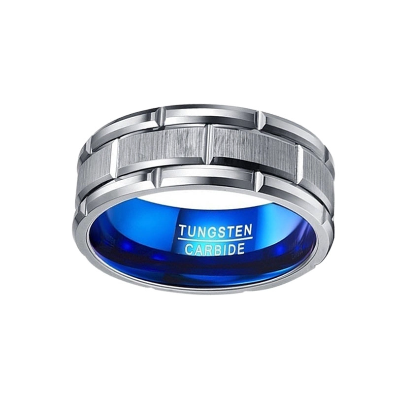 China Zweifarbige 8mm Blaue Herren Wolframcarbid Eheringe Hersteller