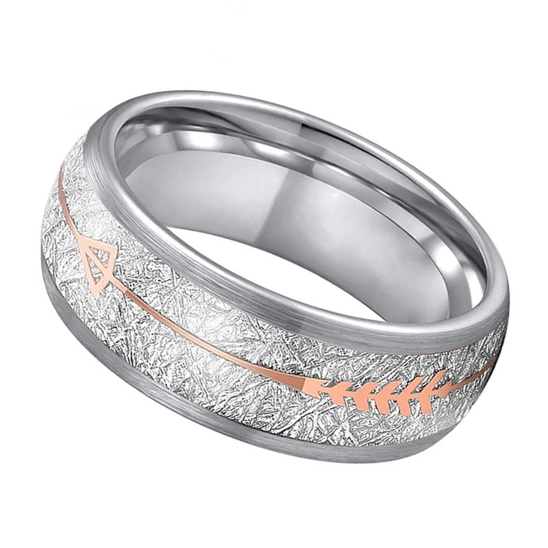 Chine Étonnantes bandes de mariage en tungstène de 8 mm personnalisées en gros avec incrustation de météorite et de flèche Fabricants
