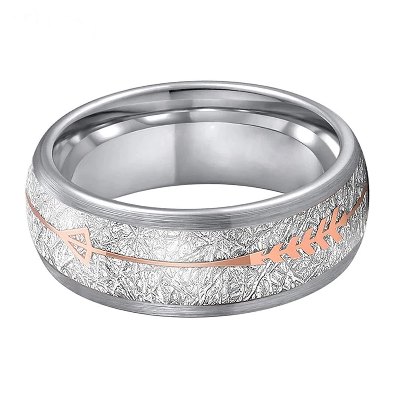 Chine Étonnantes bandes de mariage en tungstène de 8 mm personnalisées en gros avec incrustation de météorite et de flèche Fabricants
