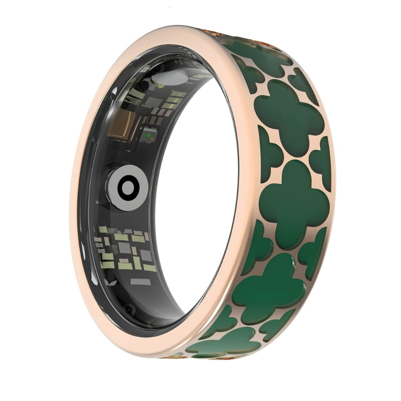 Rose Gold Titanium and Green Enamel Smart Ring Heart Rate Blood Oxygen Sleep Exercise Step Counter Waterproof Camera Bluetooth Ring China Manufacturer
