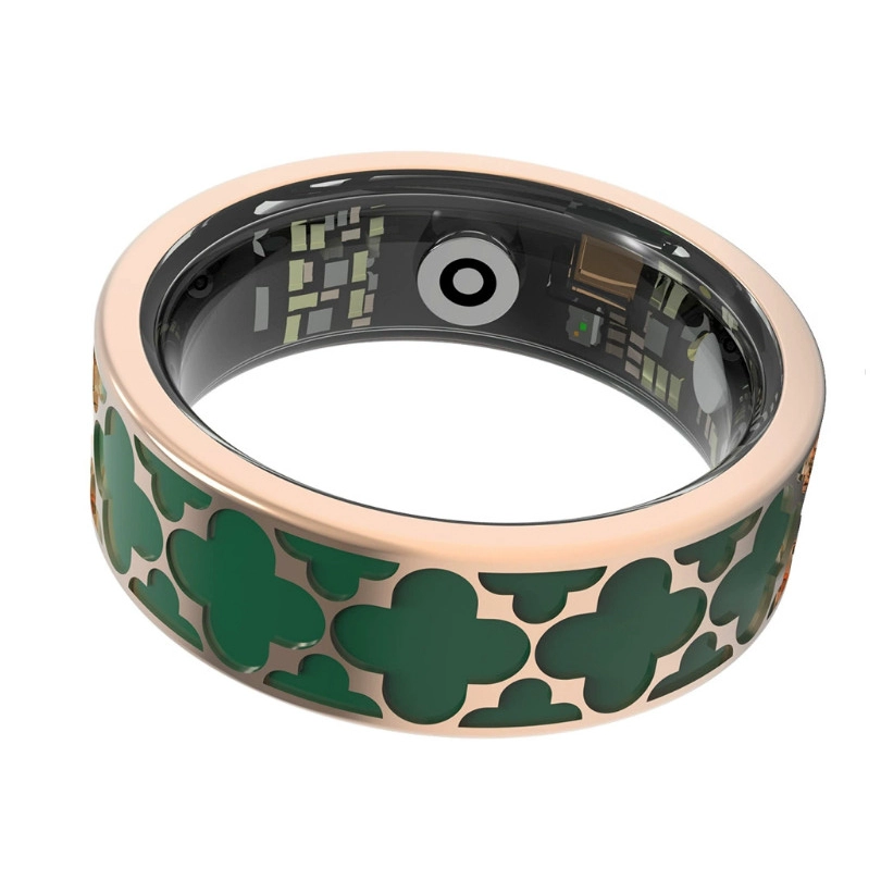 Rose Gold Titanium and Green Enamel Smart Ring Heart Rate Blood Oxygen Sleep Exercise Step Counter Waterproof Camera Bluetooth Ring China Manufacturer