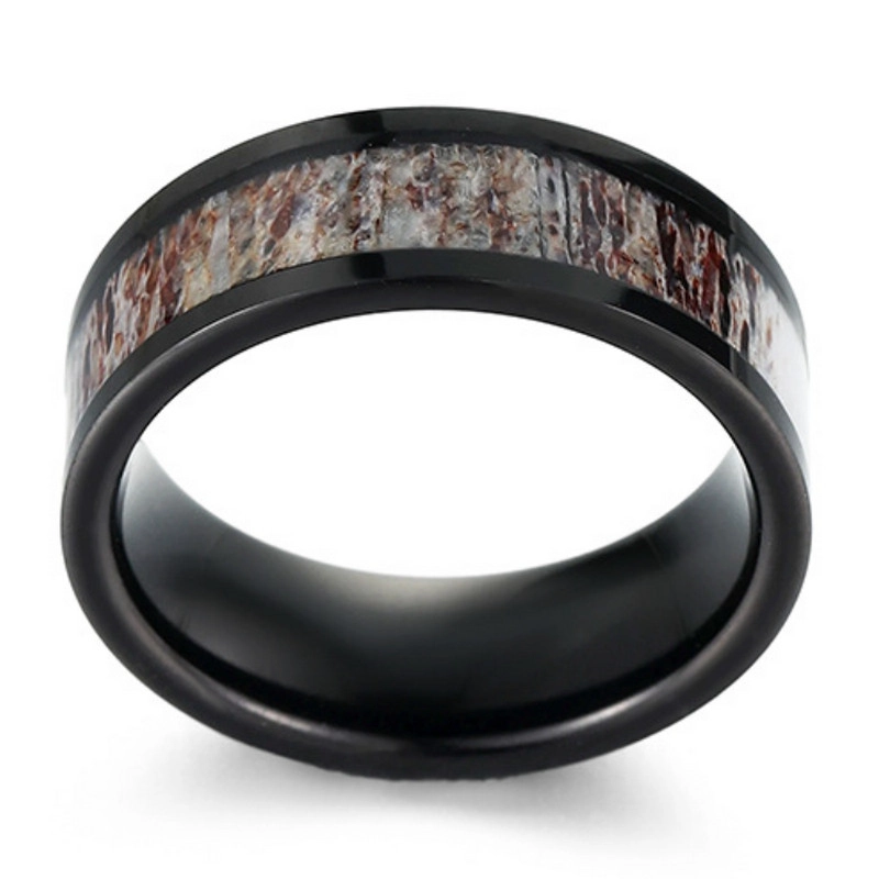 Großhandel für Herren -Eheriebands 8mm schwarzer Wolfram -Carbid -Geweih Ring: Wo die Stärke auf wilde Eleganz China Hersteller trifft
