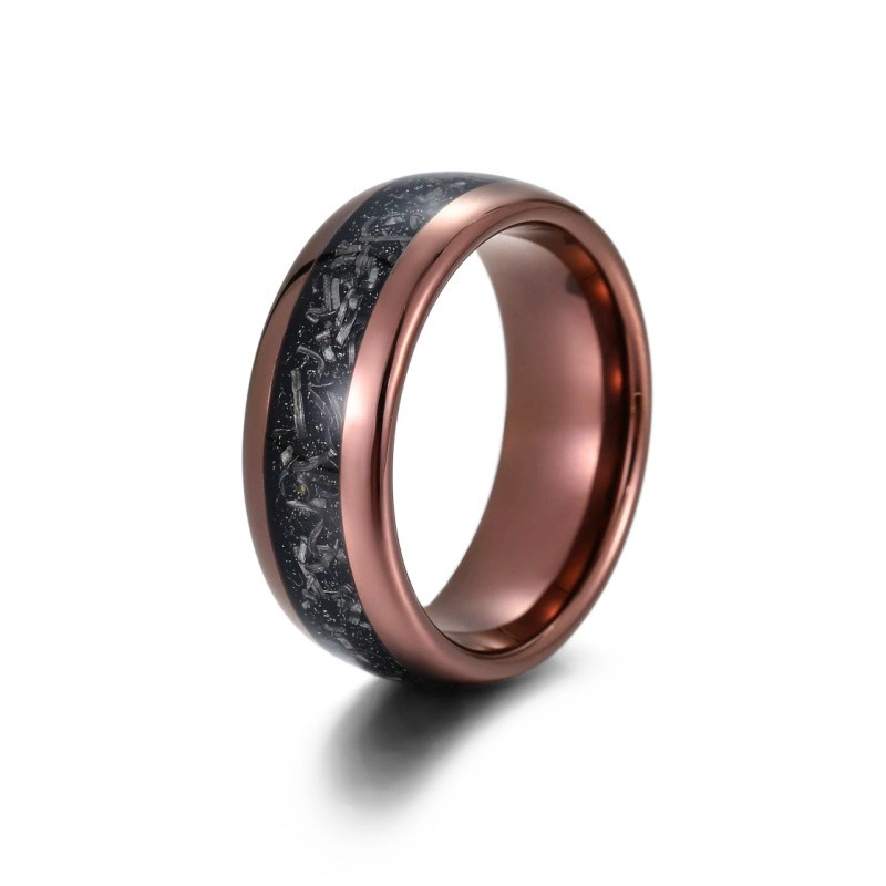 8mm Coffee Plating Domed Tungsten Carbide Ring with Gold Foil and Opal Inlay China Manufacturer - COPY - 4v84tc