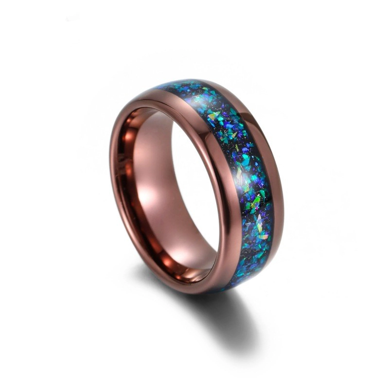 8mm Coffee Plating Domed Tungsten Carbide Ring with Opal and Black Sandstone Inlay China Manufacturer