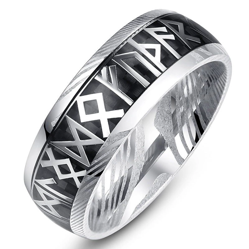 Anello con runa vichinga girevole da 8 mm all'ingrosso all'ingrosso - Anelli di moda da uomo in acciaio di Damasco premium dalla fabbrica