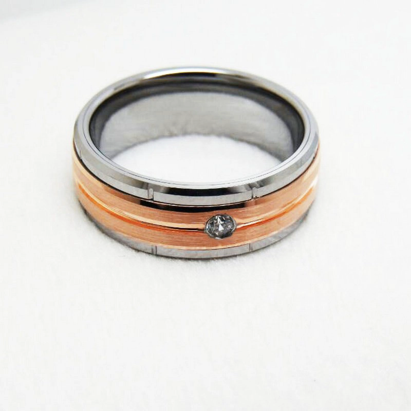 Hochwertiger 8-mm-Hochzeitsring aus rosévergoldetem Wolframkarbid mit CZ-Einlage