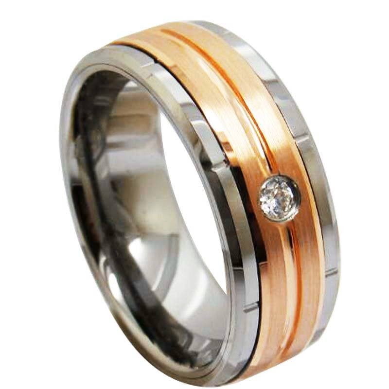 Hochwertiger 8-mm-Hochzeitsring aus rosévergoldetem Wolframkarbid mit CZ-Einlage