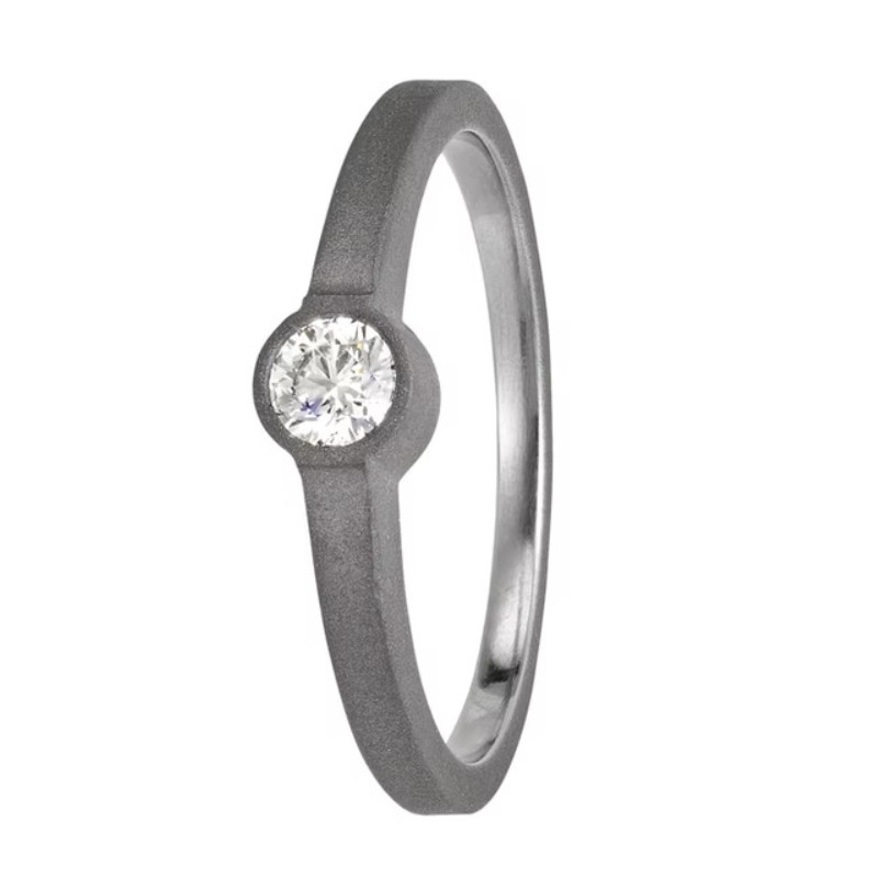 Factory Wholesale Matte Finish Tantalum Ring | Bezel Set Round Diamond Solitaire Engagement Ring Manufacturer