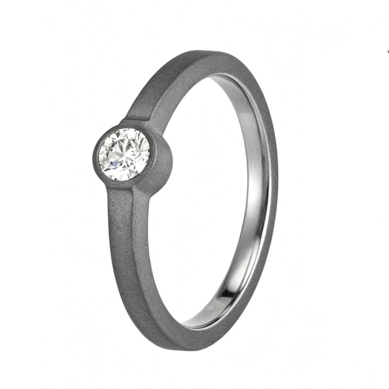 Factory Wholesale Matte Finish Tantalum Ring | Bezel Set Round Diamond Solitaire Engagement Ring Manufacturer