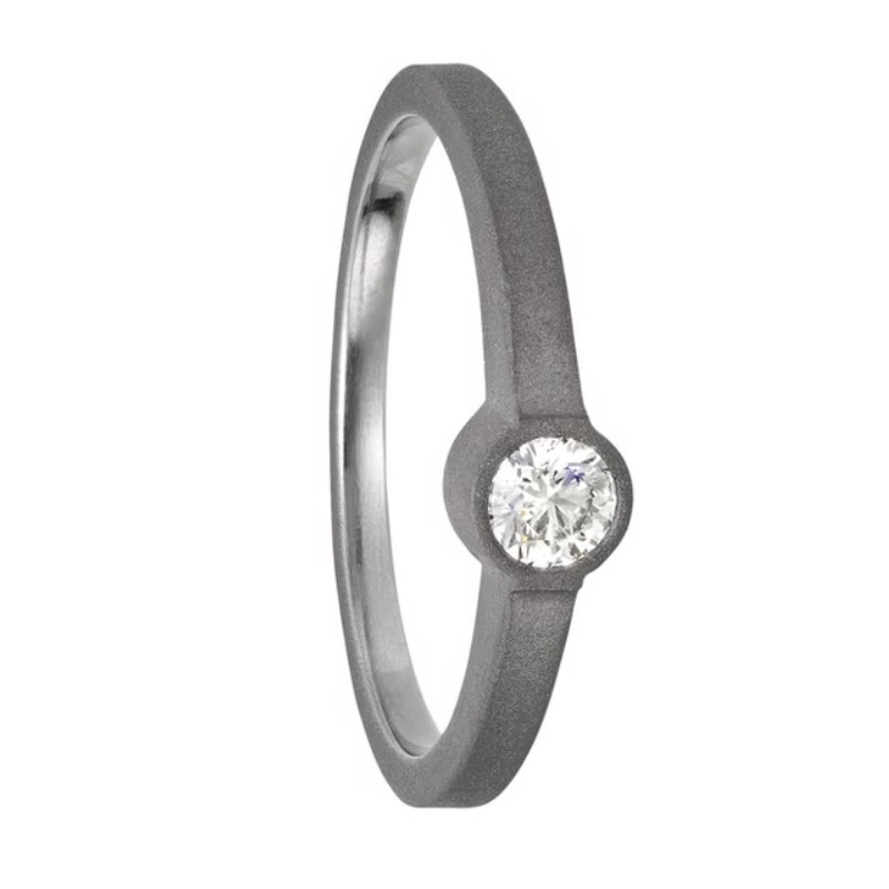 Factory Wholesale Matte Finish Tantalum Ring | Bezel Set Round Diamond Solitaire Engagement Ring Manufacturer