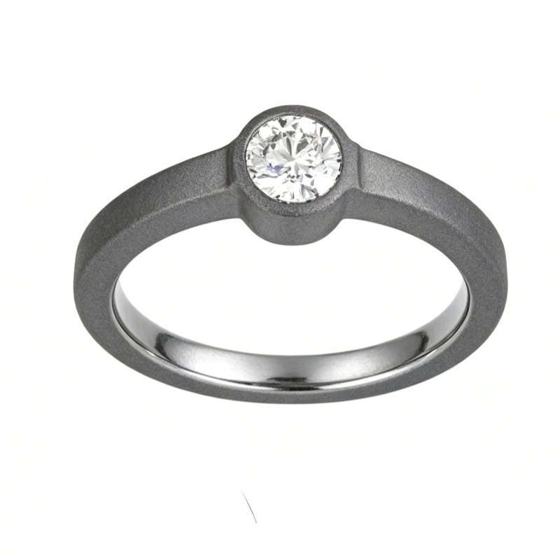 Factory Wholesale Matte Finish Tantalum Ring | Bezel Set Round Diamond Solitaire Engagement Ring Manufacturer