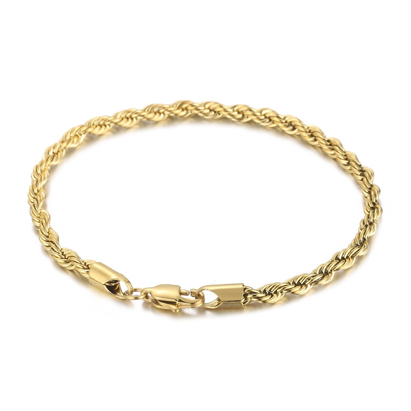 Factory Wholesale Men Twisted Rope Chain Bracelet 316L Stainless Steel Toggle Clasp Bracelet Multiple Width 3mm-8mm PVD Plated Custom Logo OEM ODM