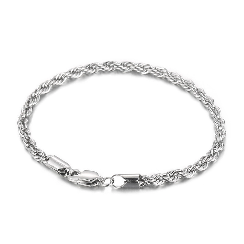 Factory Wholesale Men Twisted Rope Chain Bracelet 316L Stainless Steel Toggle Clasp Bracelet Multiple Width 3mm-8mm PVD Plated Custom Logo OEM ODM