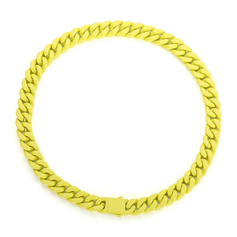 Venta al por mayor de fábrica, collar de cadena cubana de esmalte, acero inoxidable 316L, cadena de eslabones pintados coloridos, joyería de Hip Hop para hombres, logotipo personalizado OEM ODM