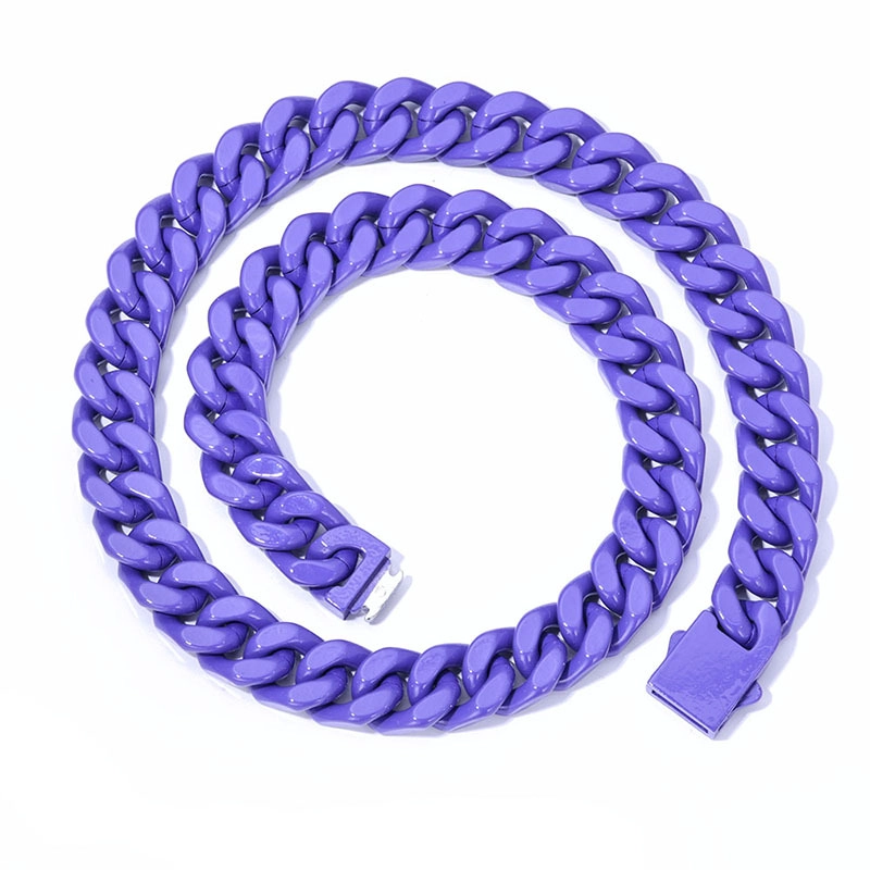 Venta al por mayor de fábrica, collar de cadena cubana de esmalte, acero inoxidable 316L, cadena de eslabones pintados coloridos, joyería de Hip Hop para hombres, logotipo personalizado OEM ODM