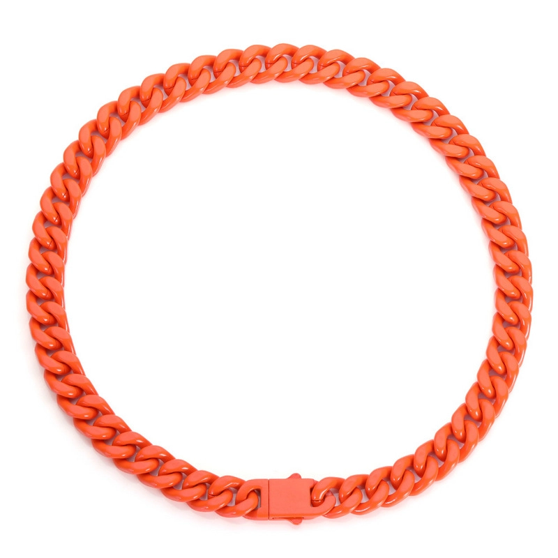 Venta al por mayor de fábrica, collar de cadena cubana de esmalte, acero inoxidable 316L, cadena de eslabones pintados coloridos, joyería de Hip Hop para hombres, logotipo personalizado OEM ODM