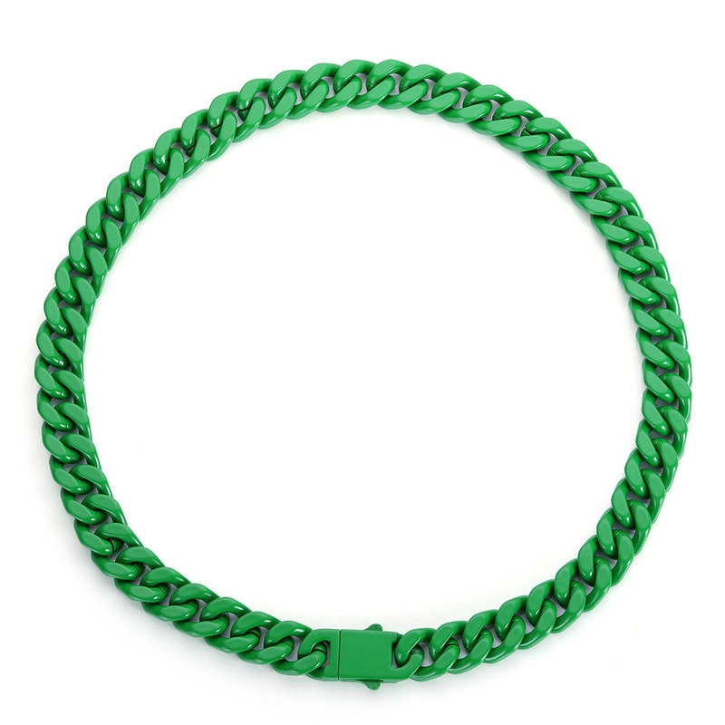 Venta al por mayor de fábrica, collar de cadena cubana de esmalte, acero inoxidable 316L, cadena de eslabones pintados coloridos, joyería de Hip Hop para hombres, logotipo personalizado OEM ODM