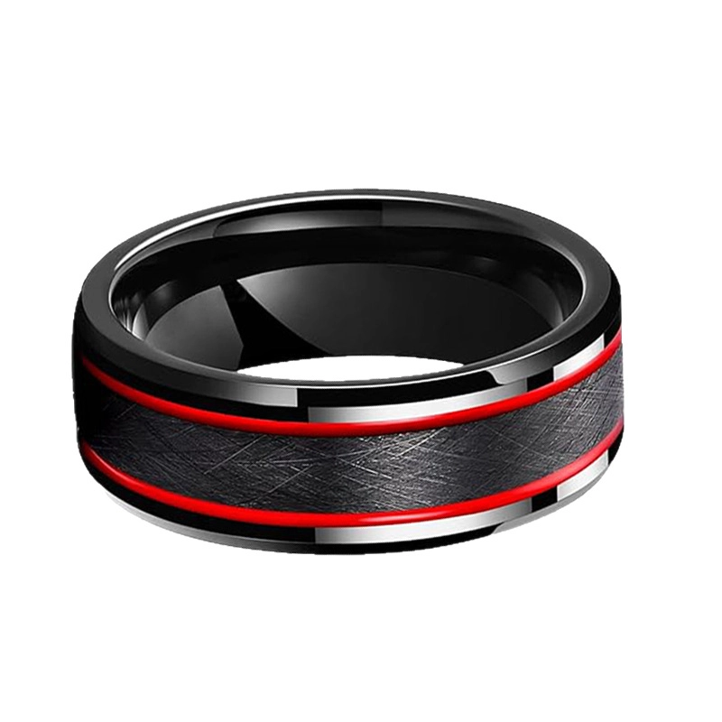 Factory Wholesale 8mm Brushed Brown Electroplated Tungsten Carbide Ring, Comfort Fit Domed Shape, Gloss Red Inner Wall Men Wedding Band, Custom Inner Laser Engraving OEM ODM Bulk Supply