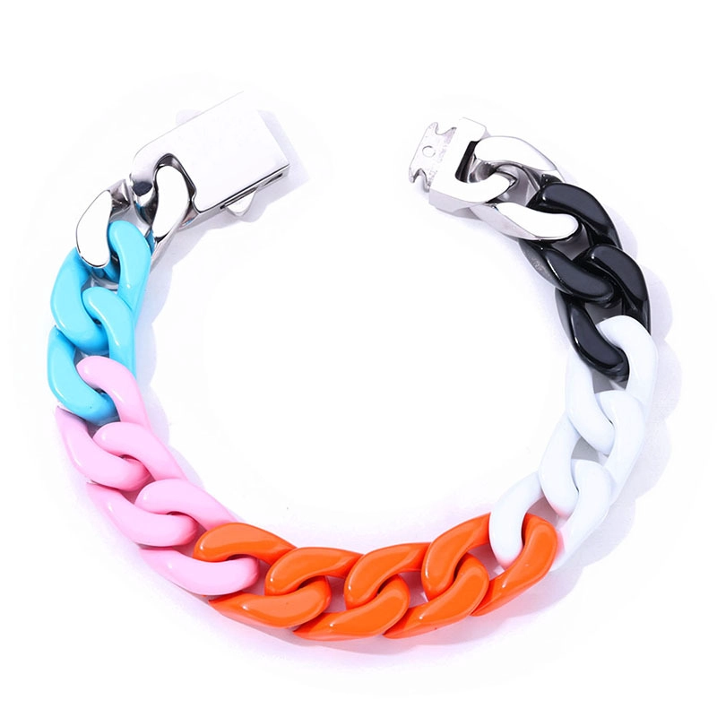Bracelet cubain en émail bicolore et multicolore pour homme | Acier inoxydable 304, vente en gros directe en usine