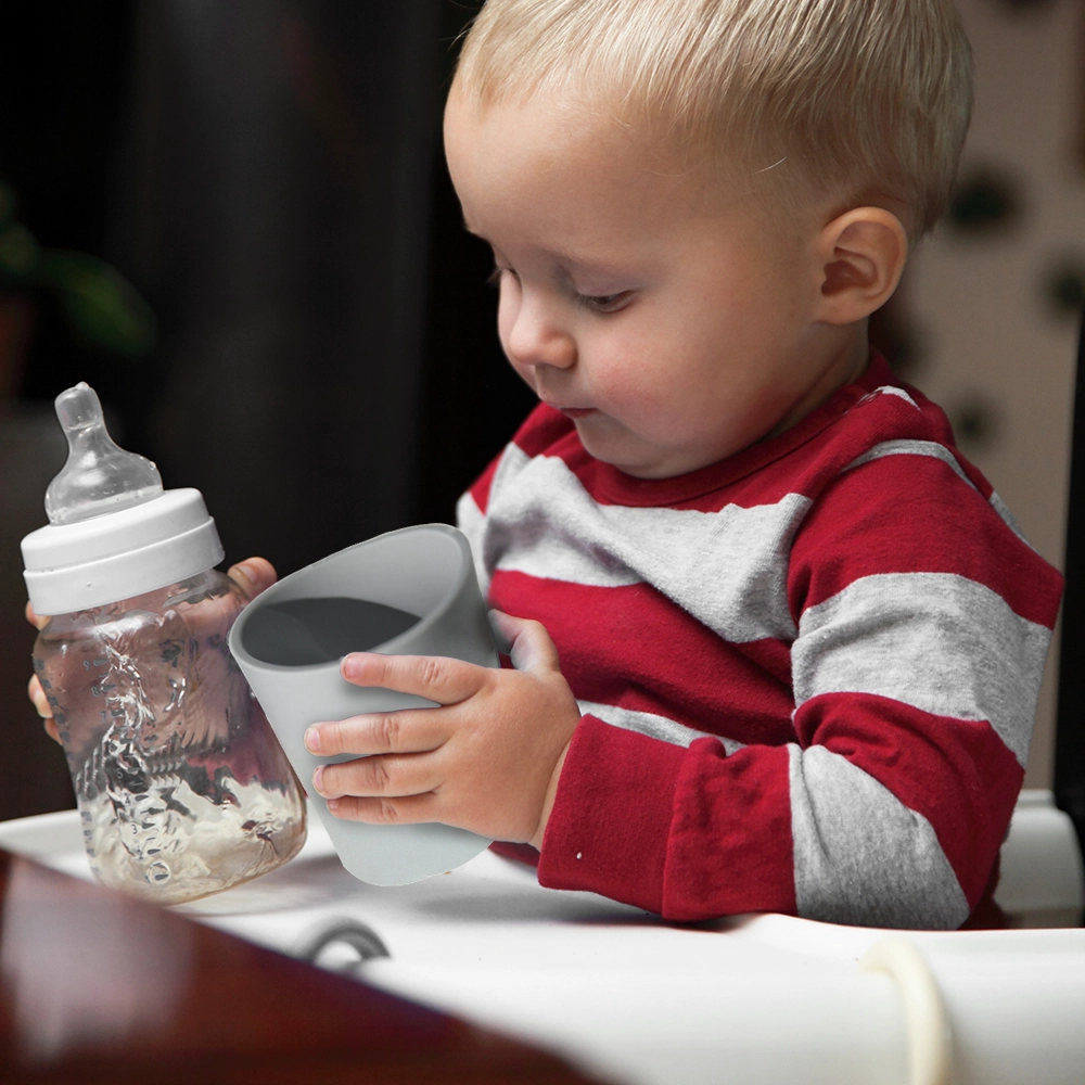 BHD BPA Free Unbreakable Infant Learning Drinking Cup Nonslip Easy to Grip Led Weaning Silicone Tiny Baby Cup