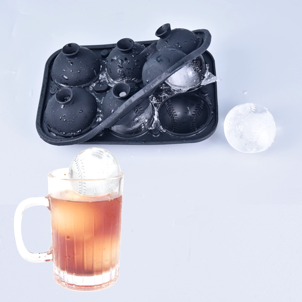Fabricant de boules de glace au whisky, Direct d'usine, avec entonnoir, sans BPA, plateau de boules de glace de Baseball en Silicone étanche à 6 cavités