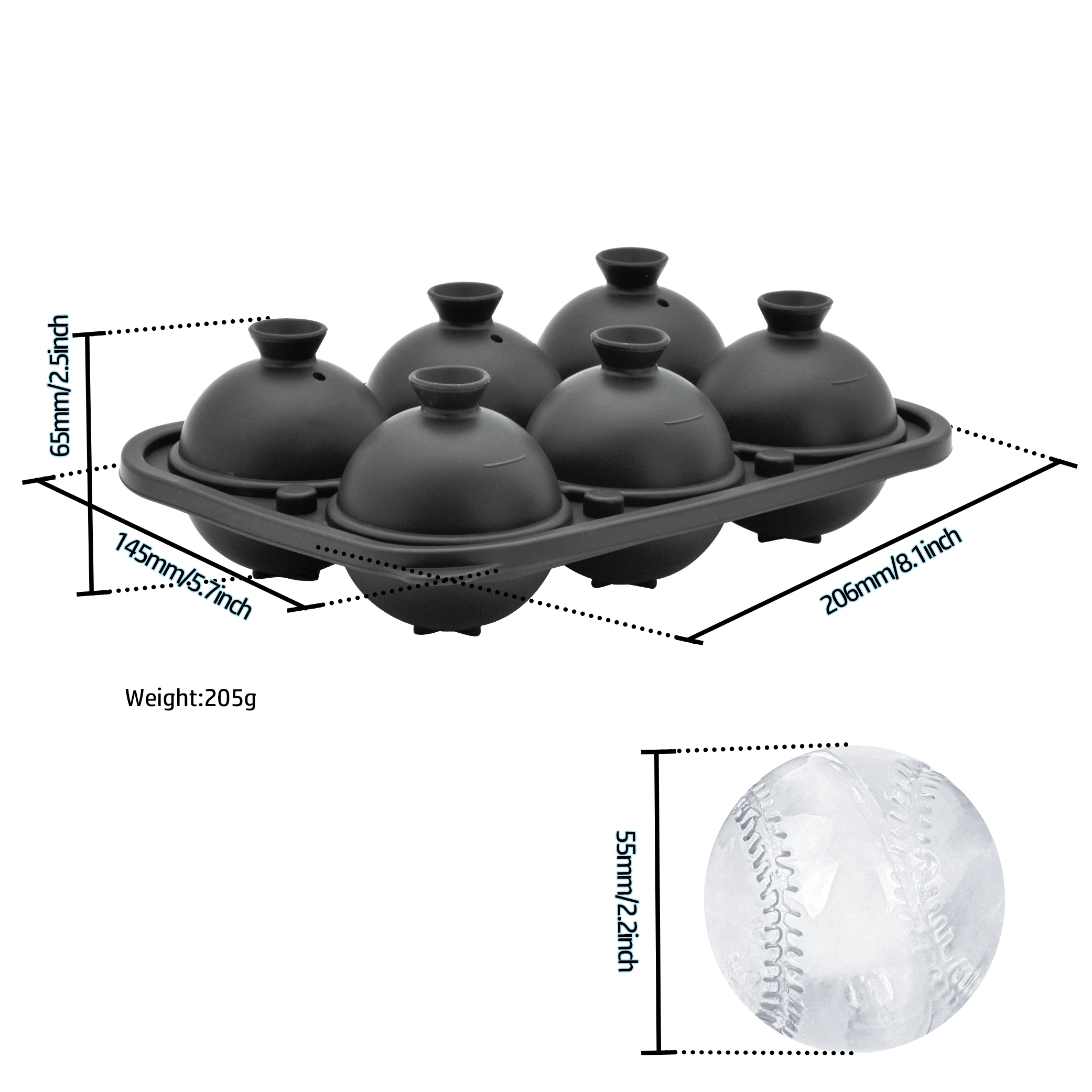 Fabricant de boules de glace au whisky, Direct d'usine, avec entonnoir, sans BPA, plateau de boules de glace de Baseball en Silicone étanche à 6 cavités